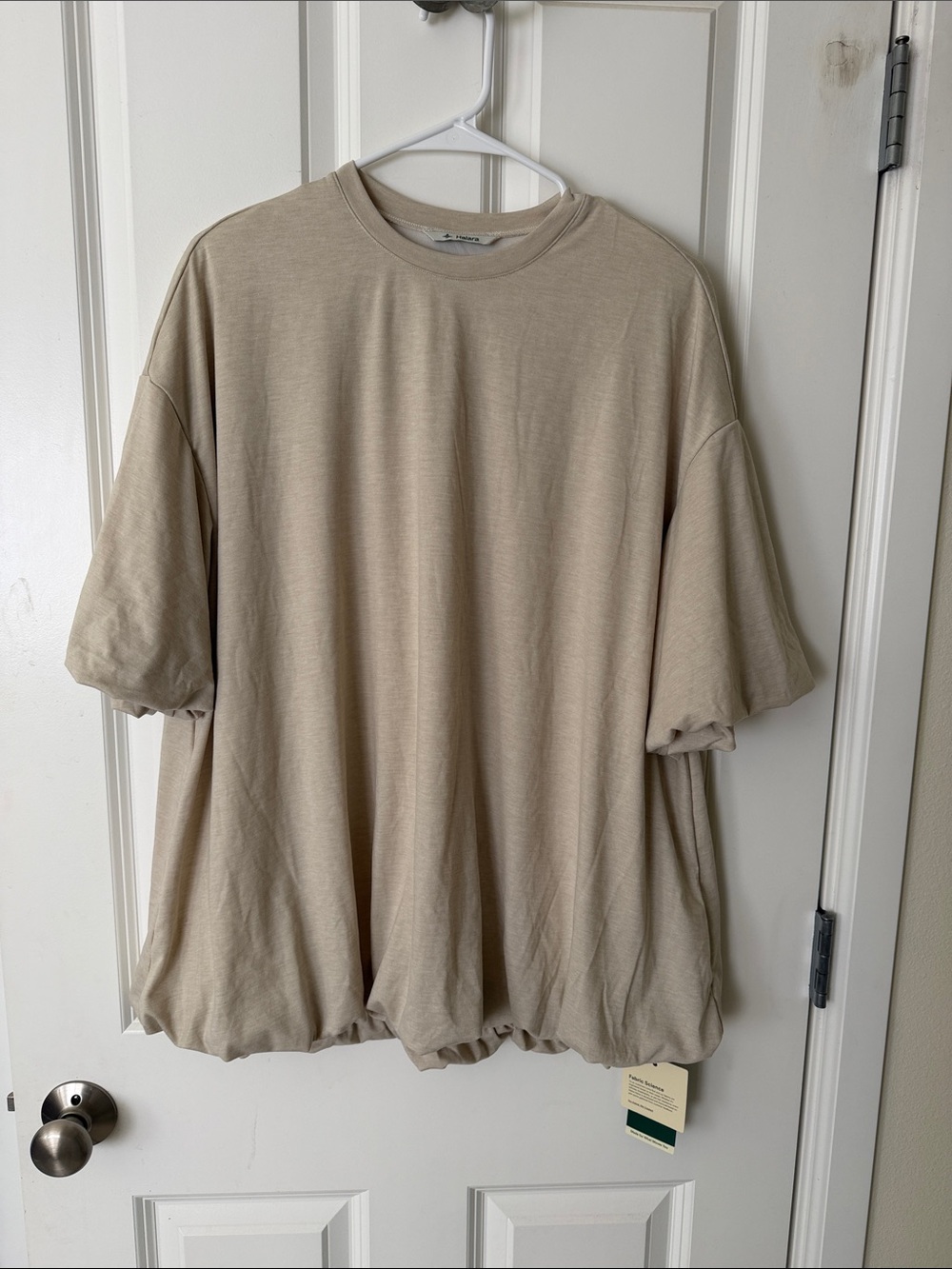 HALARA Oversized Short Sleeve Balloon Tee in Beige